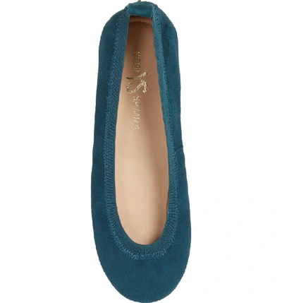 Shop Yosi Samra Samara Foldable Ballet Flat In Teal Suede