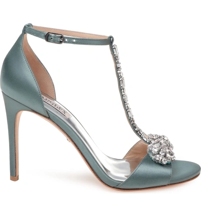 Shop Badgley Mischka Pascale T-strap Sandal In Sage Satin