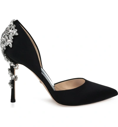 Shop Badgley Mischka Vogue Crystal Embellished D'orsay Pump In Black Satin