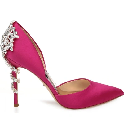 Shop Badgley Mischka Vogue Crystal Embellished D'orsay Pump In Bright Rose Satin