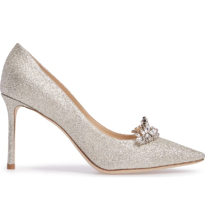 Shop Jimmy Choo Romy Crystal Tiara Glitter Pump In Platinum Ice/ Crystal