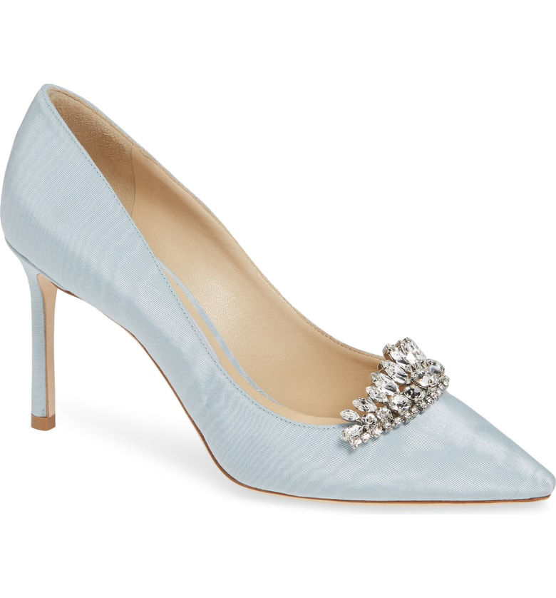 Jimmy Choo Romy 100 Something Blue Moire Fabric Pointy Toe Pumps With ...