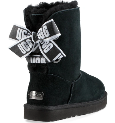 Shop Ugg Customizable Bailey Bow Genuine Shearling Bootie In Black Suede