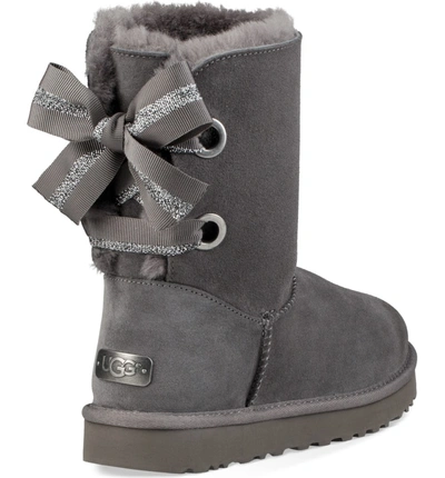 Shop Ugg Customizable Bailey Bow Genuine Shearling Bootie In Charcoal Suede