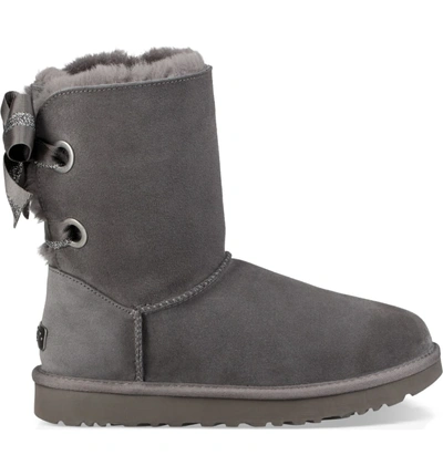 Shop Ugg Customizable Bailey Bow Genuine Shearling Bootie In Charcoal Suede