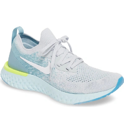 Shop Nike Epic React Flyknit Running Shoe In Pure Platinum/ White/ Blue