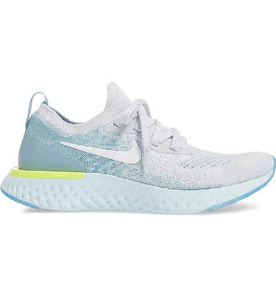 Shop Nike Epic React Flyknit Running Shoe In Pure Platinum/ White/ Blue