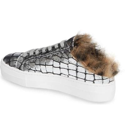 Shop P448 Clara Faux Fur Trim Slip-on Sneaker In Silver Lunar