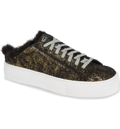 Shop P448 Clara Faux Fur Trim Slip-on Sneaker In Gold Monk