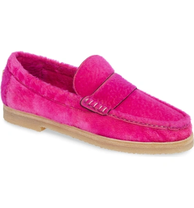 Shop Stuart Weitzman Bromley Genuine Shearling Loafer In Flamingo Chicago