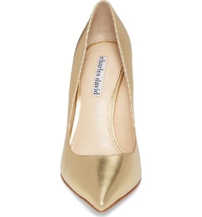 Shop Charles David Calessi Pointy Toe Pump In Gold Leather