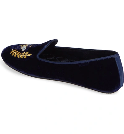 Shop Patricia Green Royalty Smoking Slipper In Navy Velvet