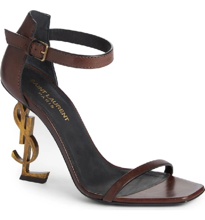 Shop Saint Laurent Opyum Ysl Ankle Strap Sandal In Brown