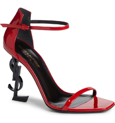 Shop Saint Laurent Opyum Ysl Ankle Strap Sandal In Red/ Black