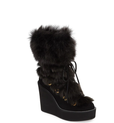 Shop Stuart Weitzman Nikita Genuine Fur Boot In Black Helsinki