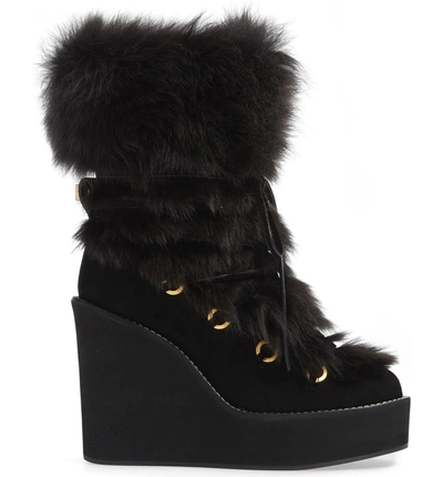 Shop Stuart Weitzman Nikita Genuine Fur Boot In Black Helsinki