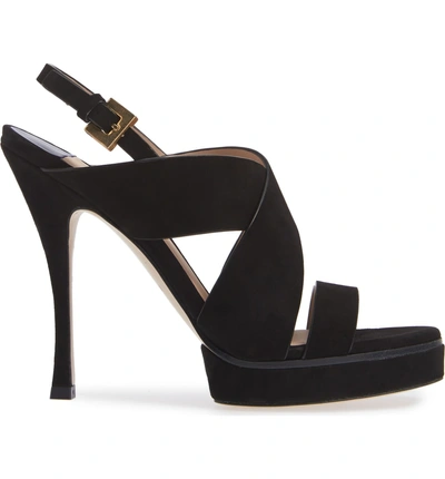 Shop Stuart Weitzman Hester Cross Strap Sandal In Black Suede