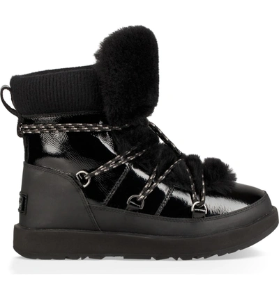 Ugg Highland Waterproof Patent/shearling Lace-up Boots In Black Leather |  ModeSens