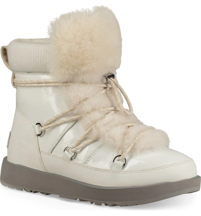 Shop Ugg Highland Genuine Shearling Waterproof Bootie In White Leather