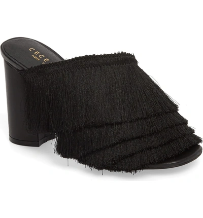 Shop Cecelia New York Frix Fringe Mule In Black Fabric