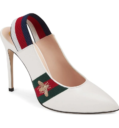 Shop Gucci Sylvie Bee Slingback Pump In White