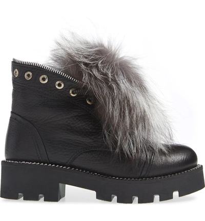 Shop Sheridan Mia Thor Genuine Fox Fur Trim Bootie In Black Leather