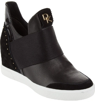 Shop Donna Karan Cailin Studded Wedge Sneaker In Black Leather