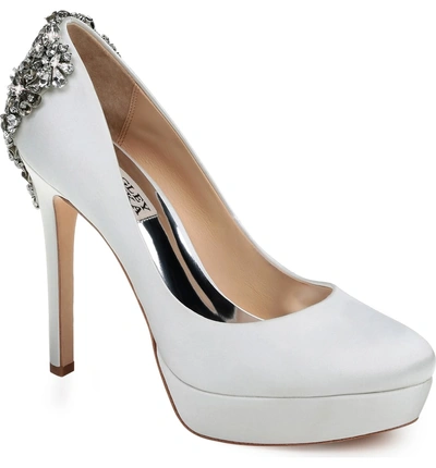 Shop Badgley Mischka Viola Embellished Platform Pump In Soft White Satin