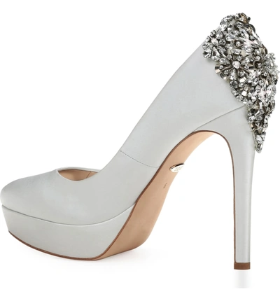 Shop Badgley Mischka Viola Embellished Platform Pump In Soft White Satin