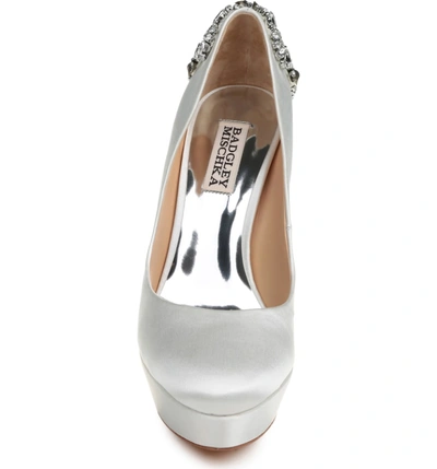 Shop Badgley Mischka Viola Embellished Platform Pump In Soft White Satin