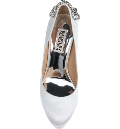 Shop Badgley Mischka Viola Embellished Platform Pump In Soft White Satin