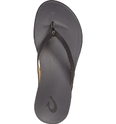 Shop Olukai 'ho Opio' Leather Flip Flop In Black/ Charcoal Leather