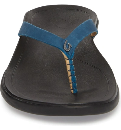 Shop Olukai 'ho Opio' Leather Flip Flop In Legion Blue/ Black Leather