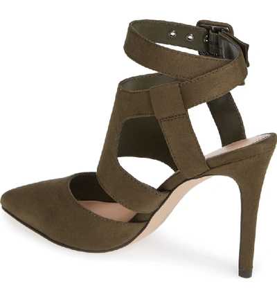 Shop Bcbg Heather Pointy Toe Ankle Strap Pump In Olive Fabric