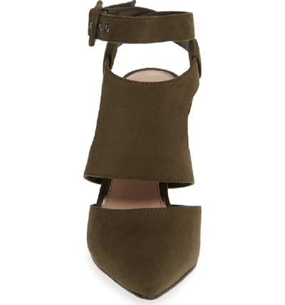 Shop Bcbg Heather Pointy Toe Ankle Strap Pump In Olive Fabric