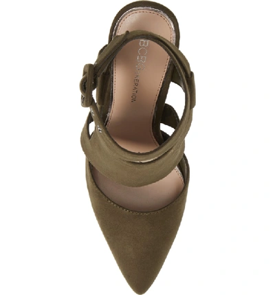 Shop Bcbg Heather Pointy Toe Ankle Strap Pump In Olive Fabric