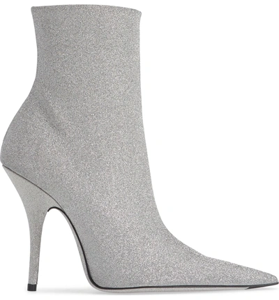 Shop Balenciaga Knife Glitter Bootie In Silver