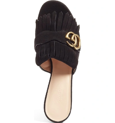 Shop Gucci Gg Marmont Peep Toe Mule In Black Suede