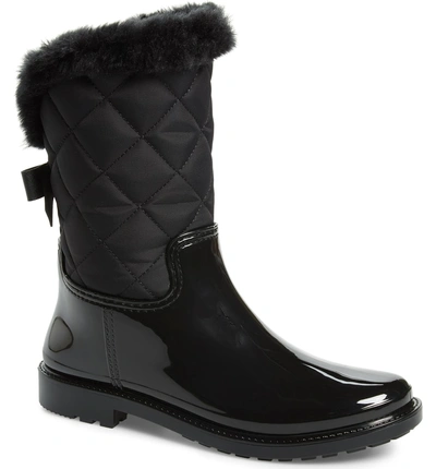 Shop Kate Spade Reid Faux Fur Boot In Black Shiny Rubber