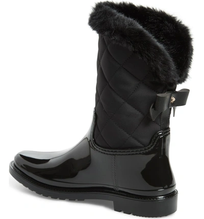 Shop Kate Spade Reid Faux Fur Boot In Black Shiny Rubber