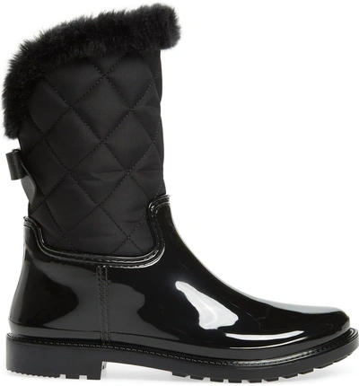 Shop Kate Spade Reid Faux Fur Boot In Black Shiny Rubber