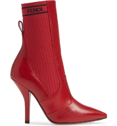 Shop Fendi Rockoko Bootie In Red Leather