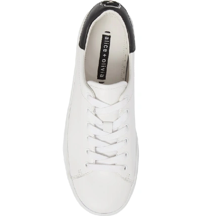 Shop Alice And Olivia Ezra Flatform Sneaker In Pure White/black