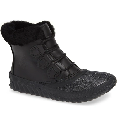 Shop Sorel Out N About Plus Lux Waterproof Boot With Genuine Shearling Trim In Black
