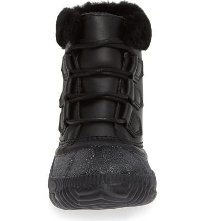 Shop Sorel Out N About Plus Lux Waterproof Boot With Genuine Shearling Trim In Black