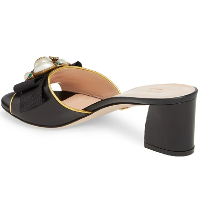 Shop Gucci Bee Embellished Slide Sandal In Gold/ Black