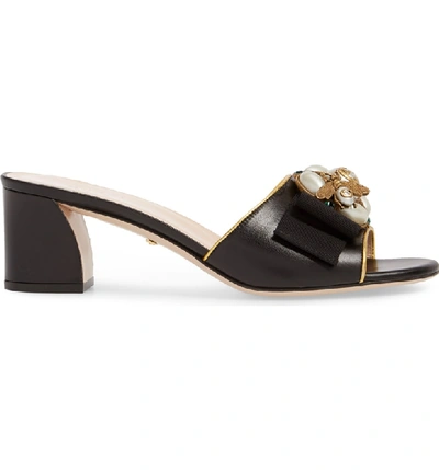 Shop Gucci Bee Embellished Slide Sandal In Gold/ Black