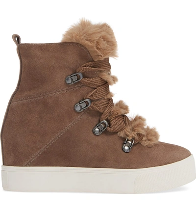 Shop Jslides Whitney Faux Fur Trim High Top Sneaker In Taupe Suede