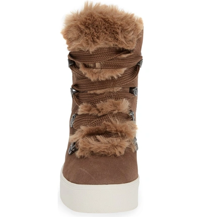 Shop Jslides Whitney Faux Fur Trim High Top Sneaker In Taupe Suede