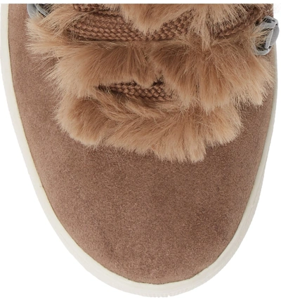 Shop Jslides Whitney Faux Fur Trim High Top Sneaker In Taupe Suede